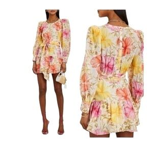 LoveShackFancy Floral Mini Dress - Pink, Yellow, Cream